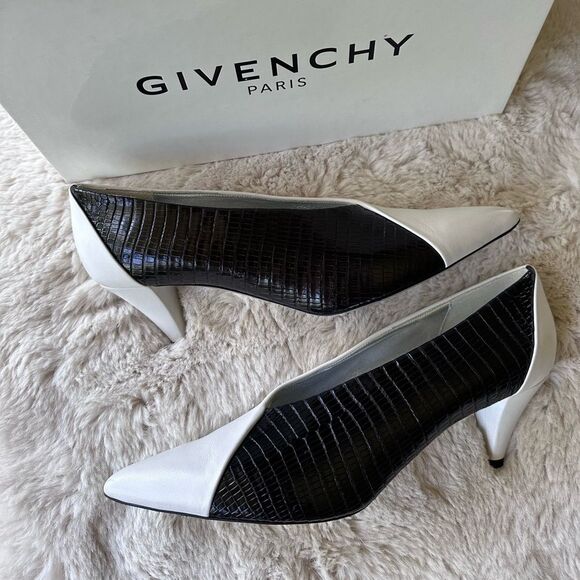 Givenchy Mod Black & White Lambskin & Exotic Pointed Toe Heels 38.5 EU 8 US - Picture 2 of 16